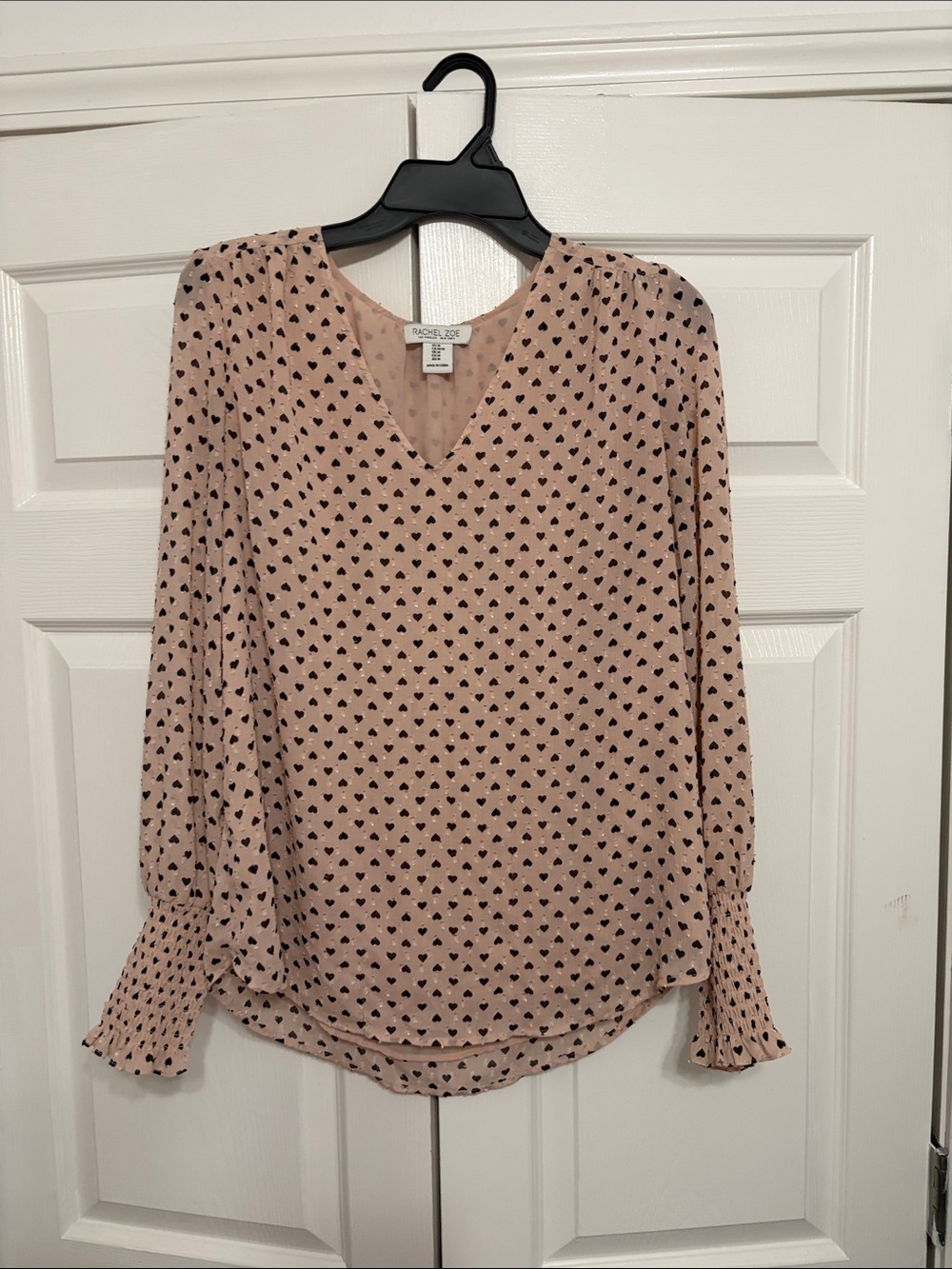 Rachel Zoe Blush Pink Heart-Print V-Neck Blouse